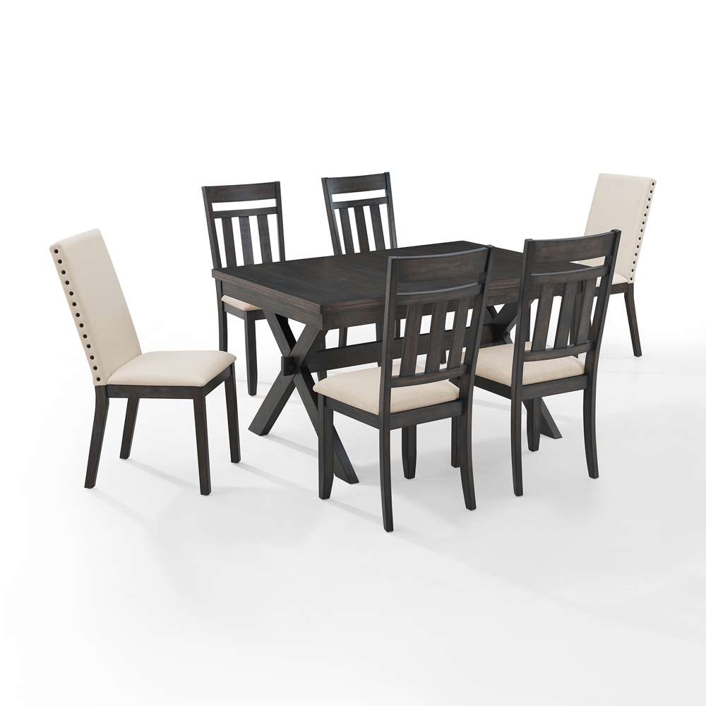 Crosley Furniture - Hayden 7Pc Dining Set Slate/Cream - Table, 4 Slat Back Chairs, & 2 Upholstered Chairs - KF13077SL veiw 4