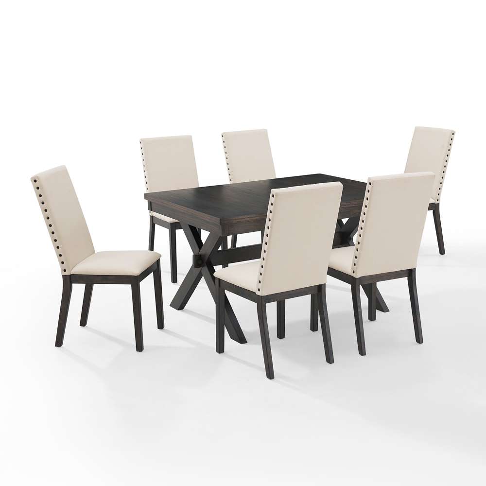 Crosley Furniture - Hayden 7Pc Dining Set Slate/Cream - Table & 6 Upholstered Chairs - KF13076SL veiw 4