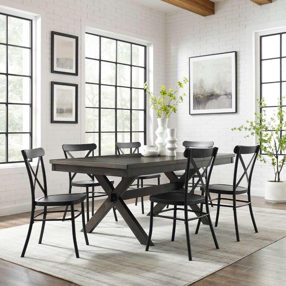 Crosley Furniture - Hayden 7Pc Dining Set W-Camille Chairs Matte Black-  Slate - Table and 6 Chairs - KF20011SL-MB veiw 1