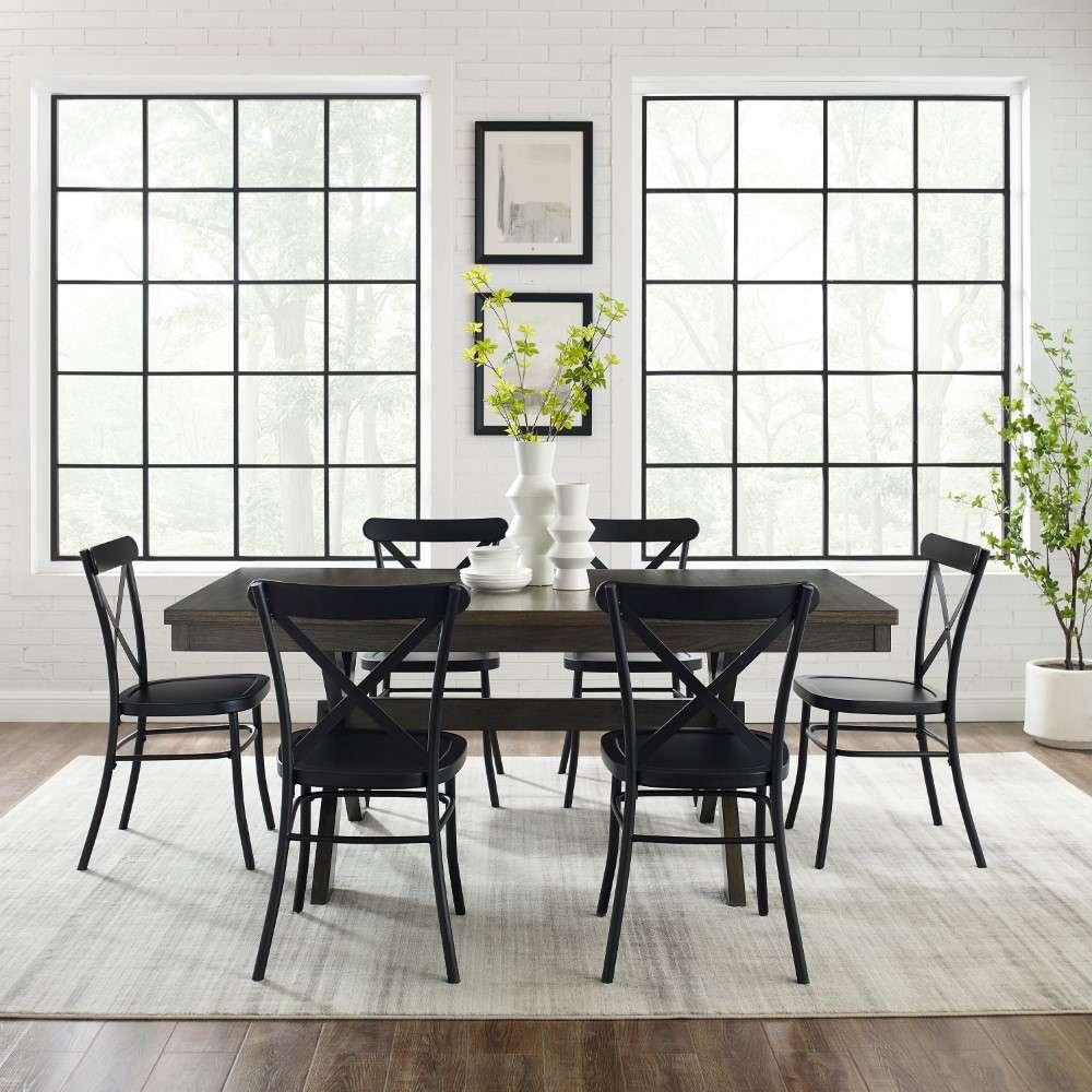 Crosley Furniture - Hayden 7Pc Dining Set W-Camille Chairs Matte Black-  Slate - Table and 6 Chairs - KF20011SL-MB veiw 2