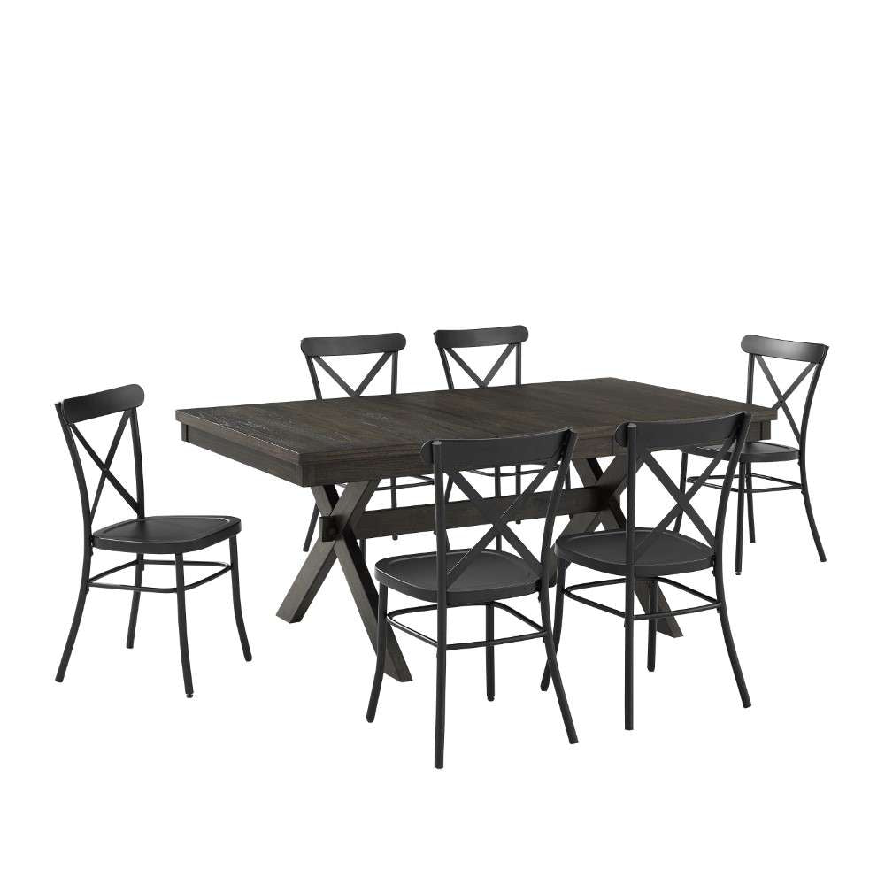Crosley Furniture - Hayden 7Pc Dining Set W-Camille Chairs Matte Black-  Slate - Table and 6 Chairs - KF20011SL-MB veiw 3