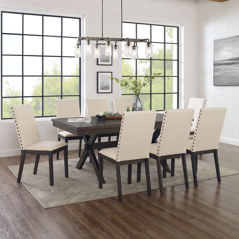 Crosley Furniture - Hayden 9Pc Dining Set Slate/Cream - Table & 8 Upholstered Chairs - KF13073SL veiw 1