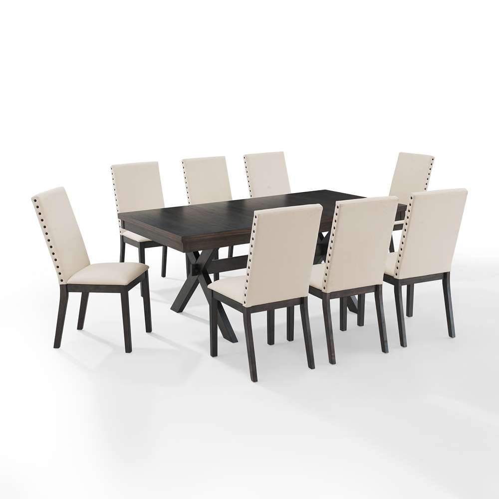 Crosley Furniture - Hayden 9Pc Dining Set Slate/Cream - Table & 8 Upholstered Chairs - KF13073SL veiw 2