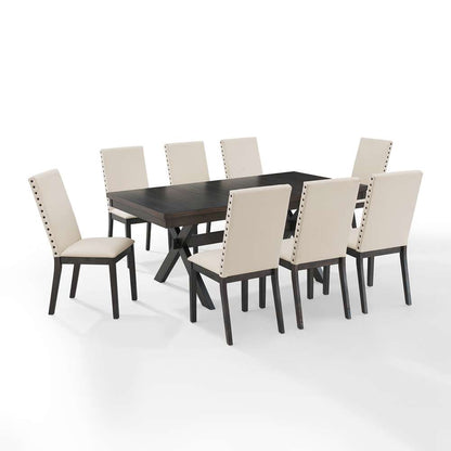 Crosley Furniture - Hayden 9Pc Dining Set Slate/Cream - Table & 8 Upholstered Chairs - KF13073SL veiw 2