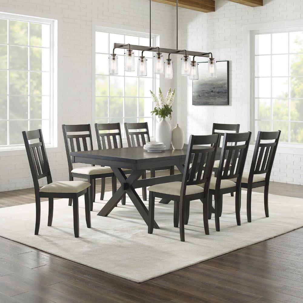 Crosley Furniture - Hayden 9 Piece Dining Set Slate - Table & 8 Slat Back Chairs - KF13022SL veiw 8