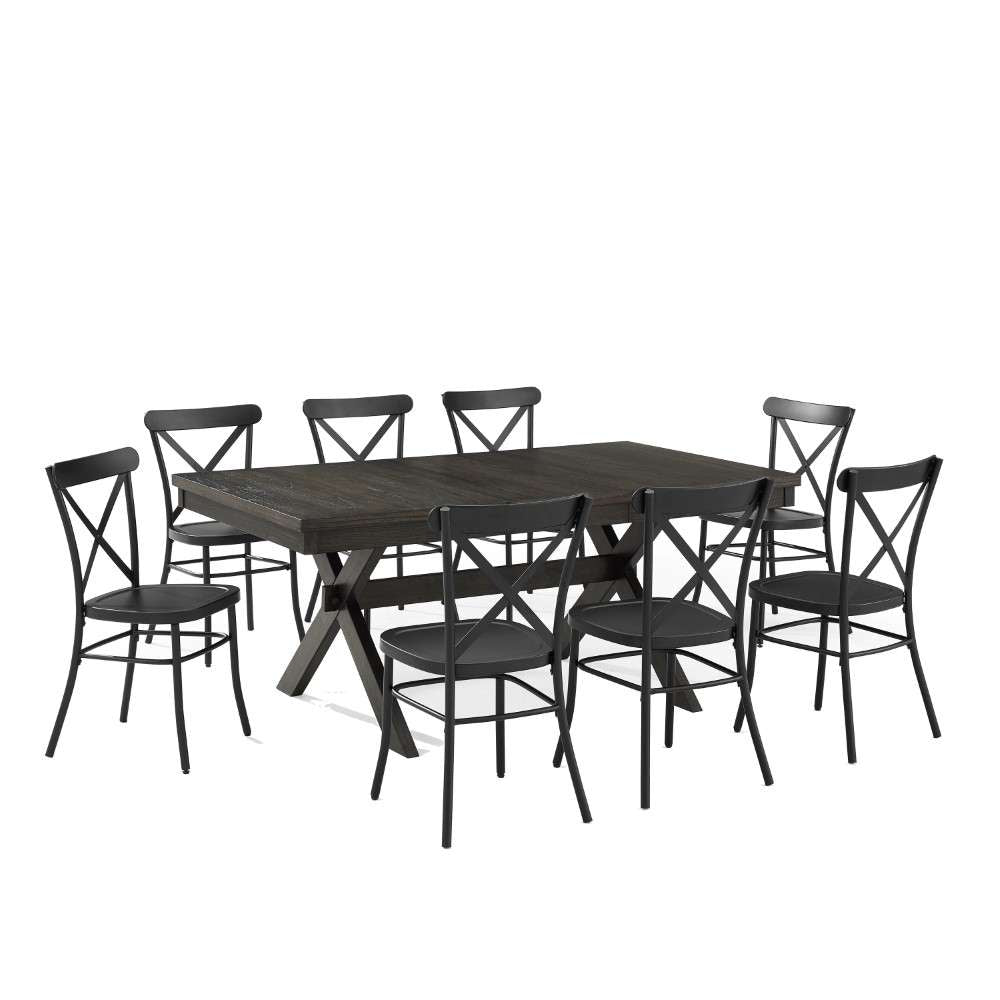 Crosley Furniture - Hayden 9Pc Dining Set W-Camille Chairs Matte Black-  Slate - Table and 8 Chairs - KF20012SL-MB veiw 3