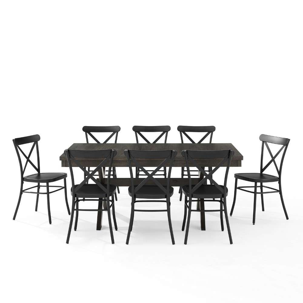 Crosley Furniture - Hayden 9Pc Dining Set W-Camille Chairs Matte Black-  Slate - Table and 8 Chairs - KF20012SL-MB veiw 7