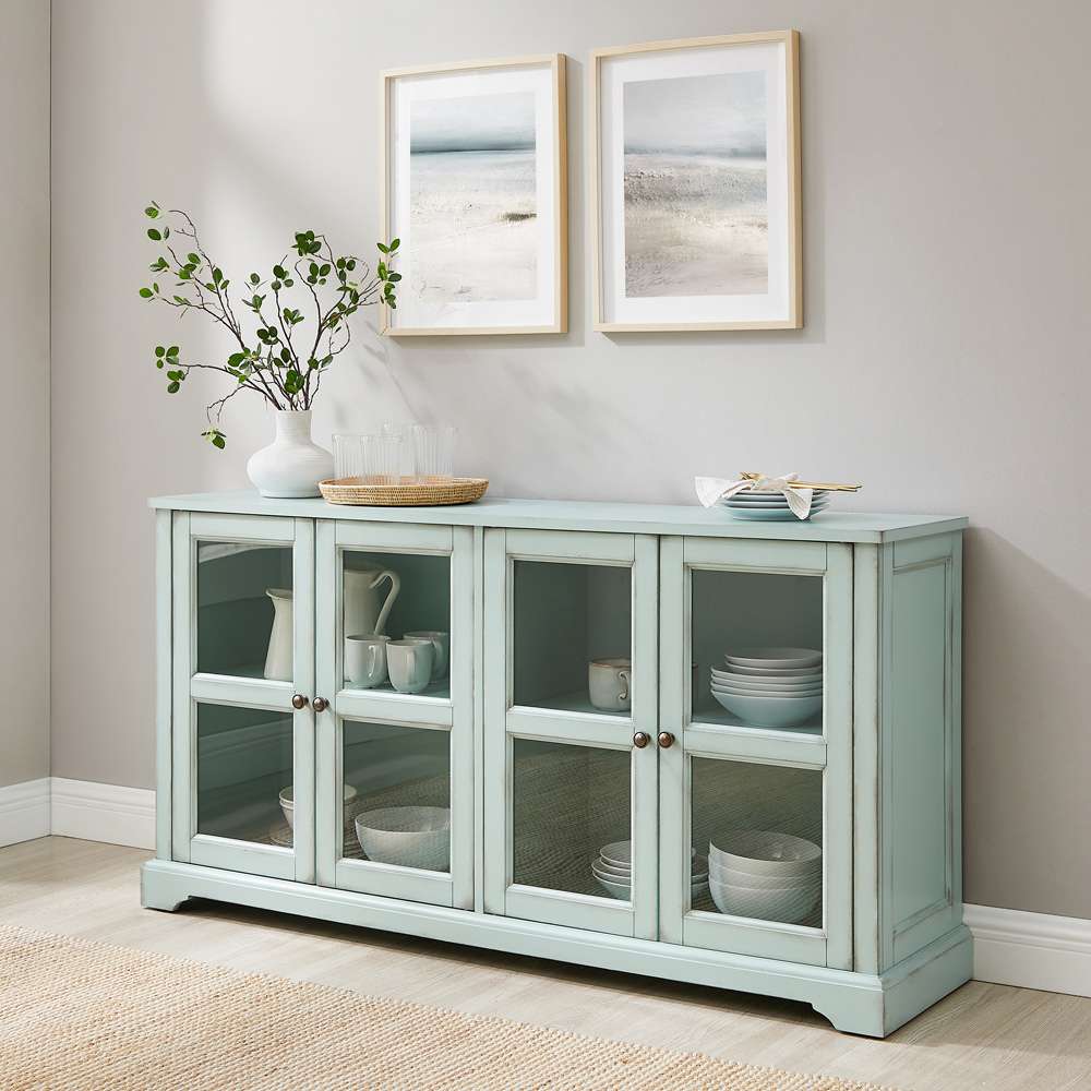 Crosley Furniture - Holbrook Glass Door Sideboard Distressed Seafoam Blue - CF4221-BL veiw 2