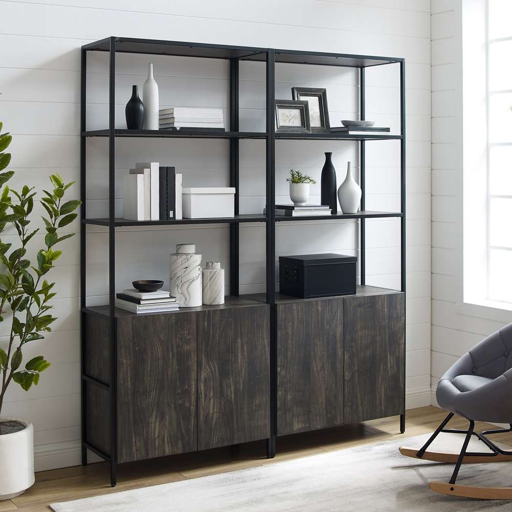 Crosley Furniture - Jacobsen 2Pc Etagere Set Brown Ash/Matte Black - 2 Large Etageres - KF13090BR veiw 1