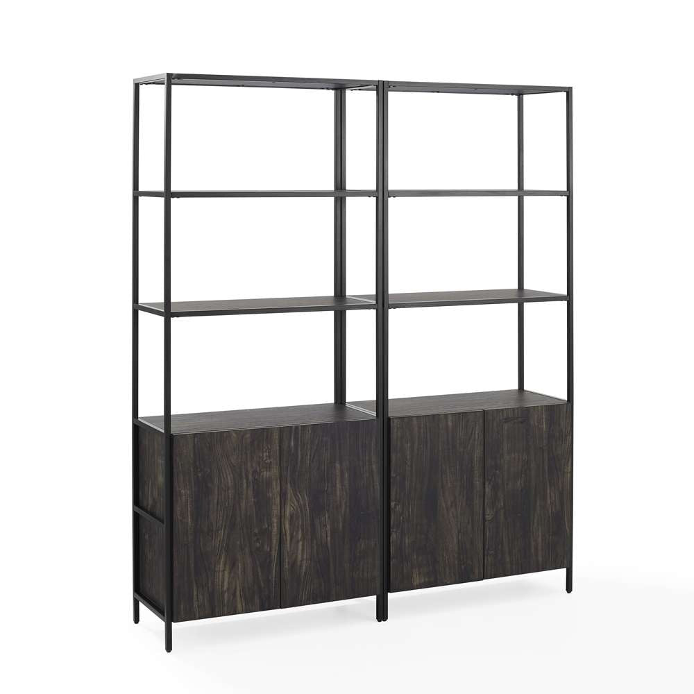 Crosley Furniture - Jacobsen 2Pc Etagere Set Brown Ash/Matte Black - 2 Large Etageres - KF13090BR veiw 2