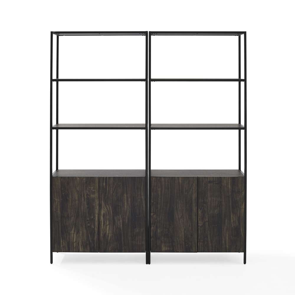 Crosley Furniture - Jacobsen 2Pc Etagere Set Brown Ash/Matte Black - 2 Large Etageres - KF13090BR veiw 3
