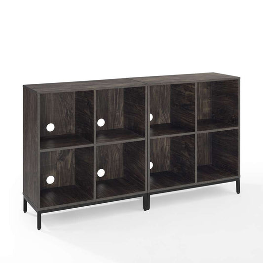 Crosley Furniture - Jacobsen 2Pc Record Storage Cube Bookcase Set Brown Ash/Matte Black - 2 Bookcases - KF13059BR veiw 2