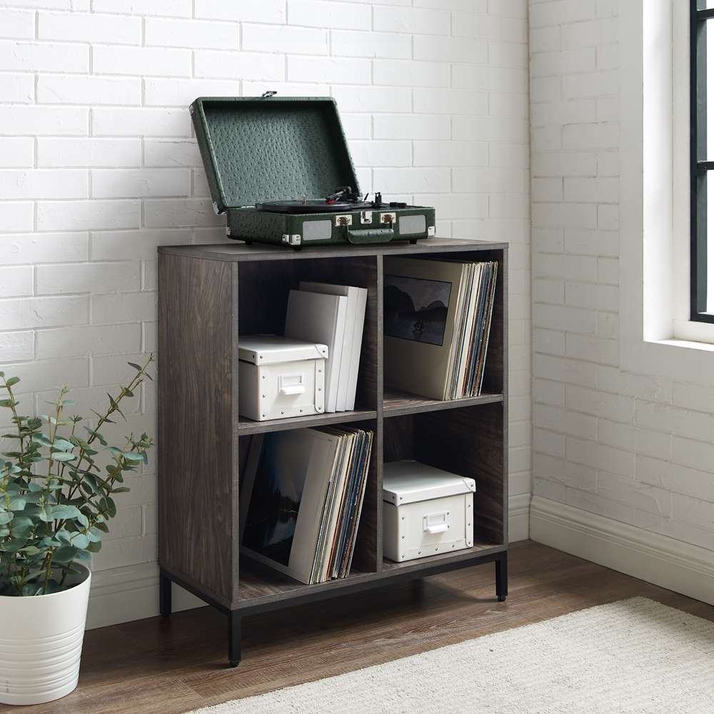 Crosley Furniture - Jacobsen Record Storage Cube Bookcase Brown Ash/Matte Black - CF1315-BR veiw 1