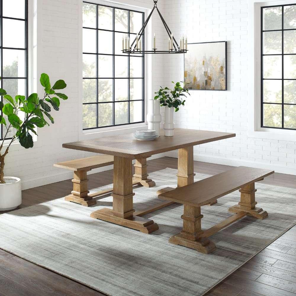 Crosley Furniture - Joanna 3Pc Dining Set Rustic Brown - Table and 2 Benches - KF20019RB veiw 1