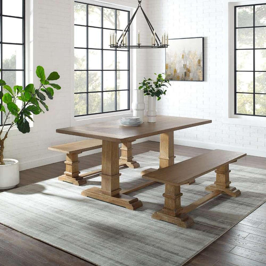 Crosley Furniture - Joanna 3Pc Dining Set Rustic Brown - Table and 2 Benches - KF20019RB veiw 1