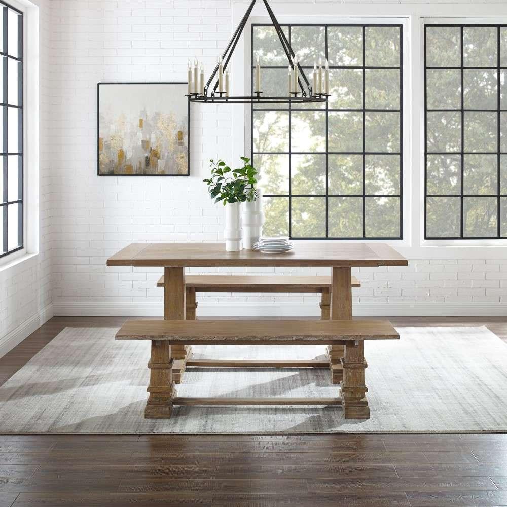 Crosley Furniture - Joanna 3Pc Dining Set Rustic Brown - Table and 2 Benches - KF20019RB veiw 2
