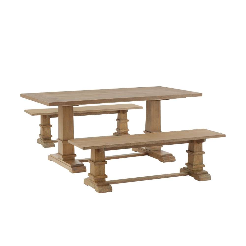 Crosley Furniture - Joanna 3Pc Dining Set Rustic Brown - Table and 2 Benches - KF20019RB veiw 3