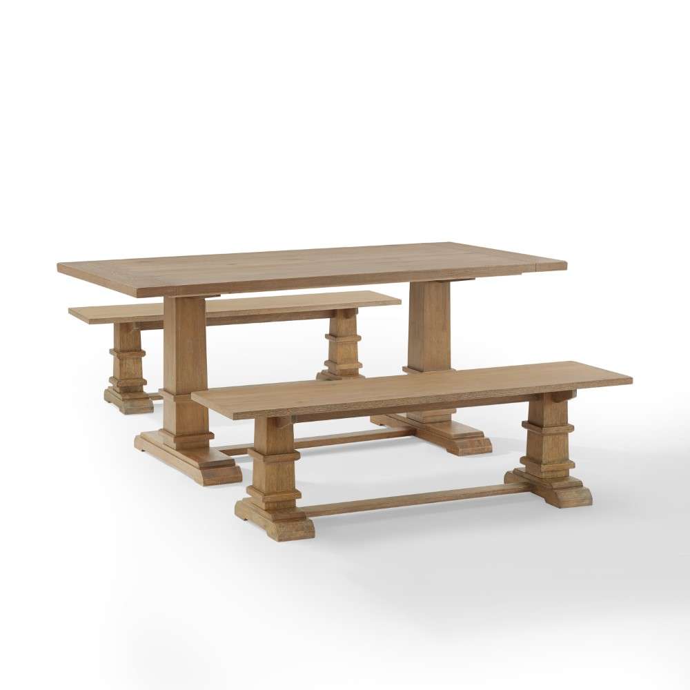 Crosley Furniture - Joanna 3Pc Dining Set Rustic Brown - Table and 2 Benches - KF20019RB veiw 5