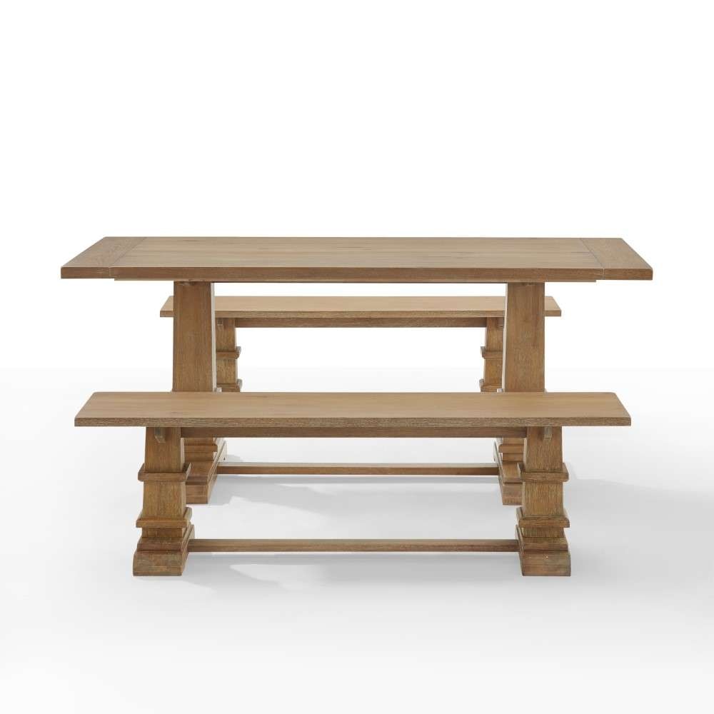 Crosley Furniture - Joanna 3Pc Dining Set Rustic Brown - Table and 2 Benches - KF20019RB veiw 6