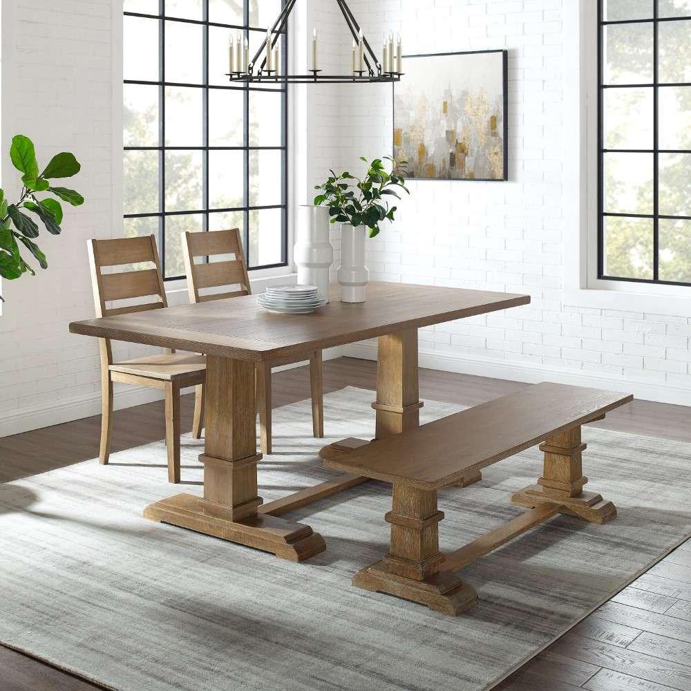 Crosley Furniture - Joanna 4Pc Dining Set Rustic Brown - Table, Bench, and 2 Ladder Back Chairs - KF20017RB veiw 1