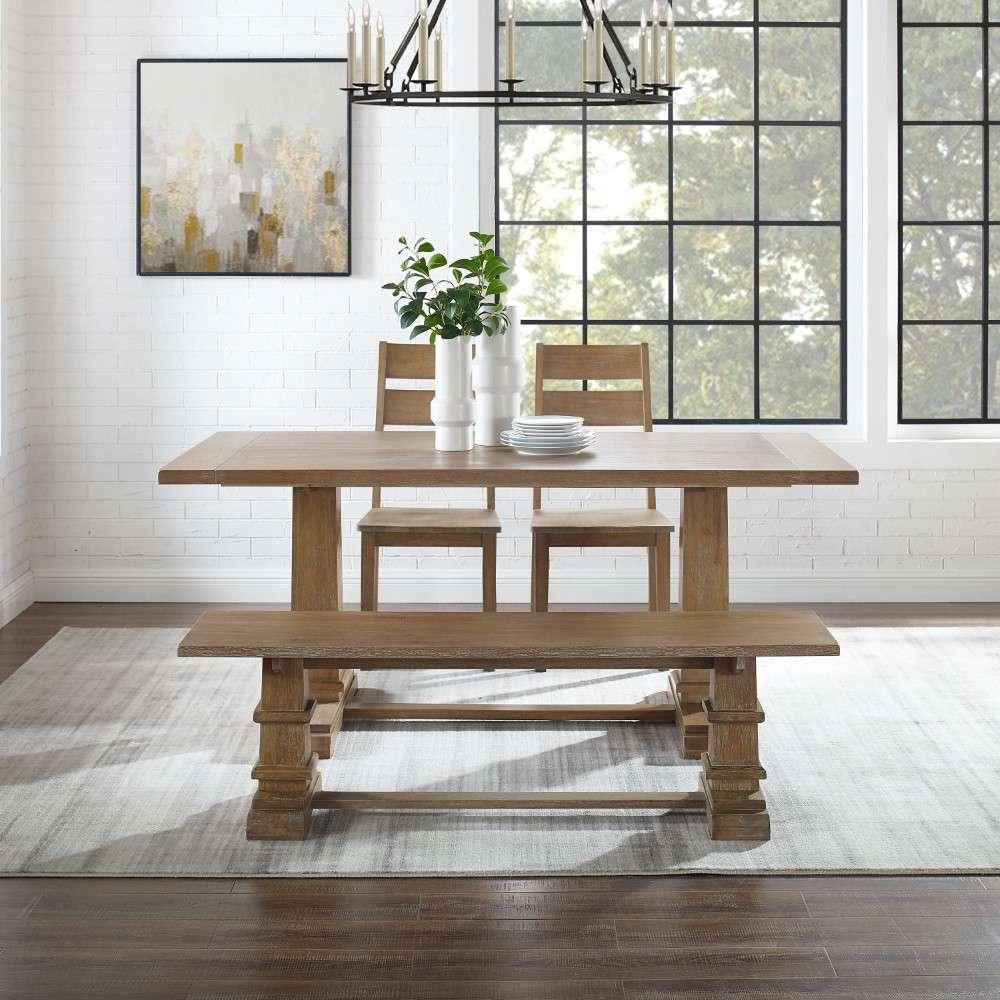 Crosley Furniture - Joanna 4Pc Dining Set Rustic Brown - Table, Bench, and 2 Ladder Back Chairs - KF20017RB veiw 2