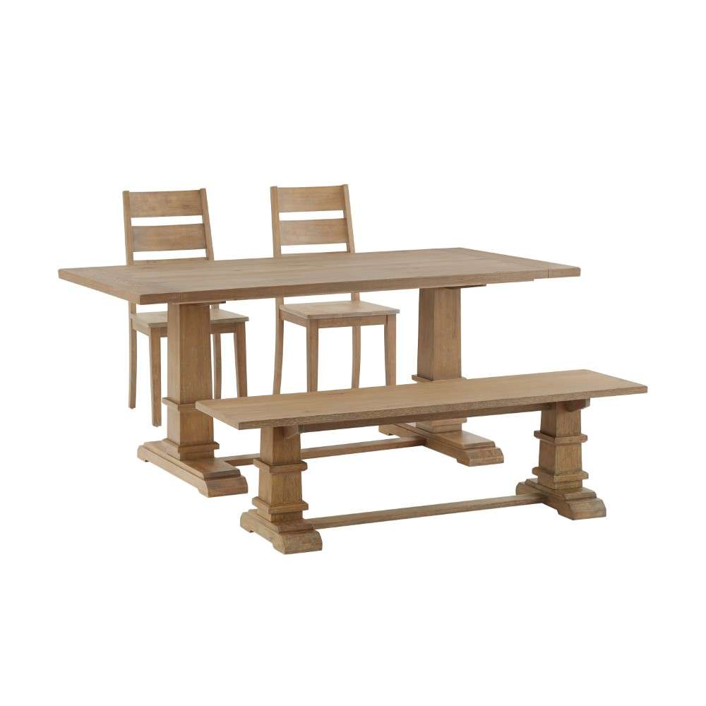 Crosley Furniture - Joanna 4Pc Dining Set Rustic Brown - Table, Bench, and 2 Ladder Back Chairs - KF20017RB veiw 3