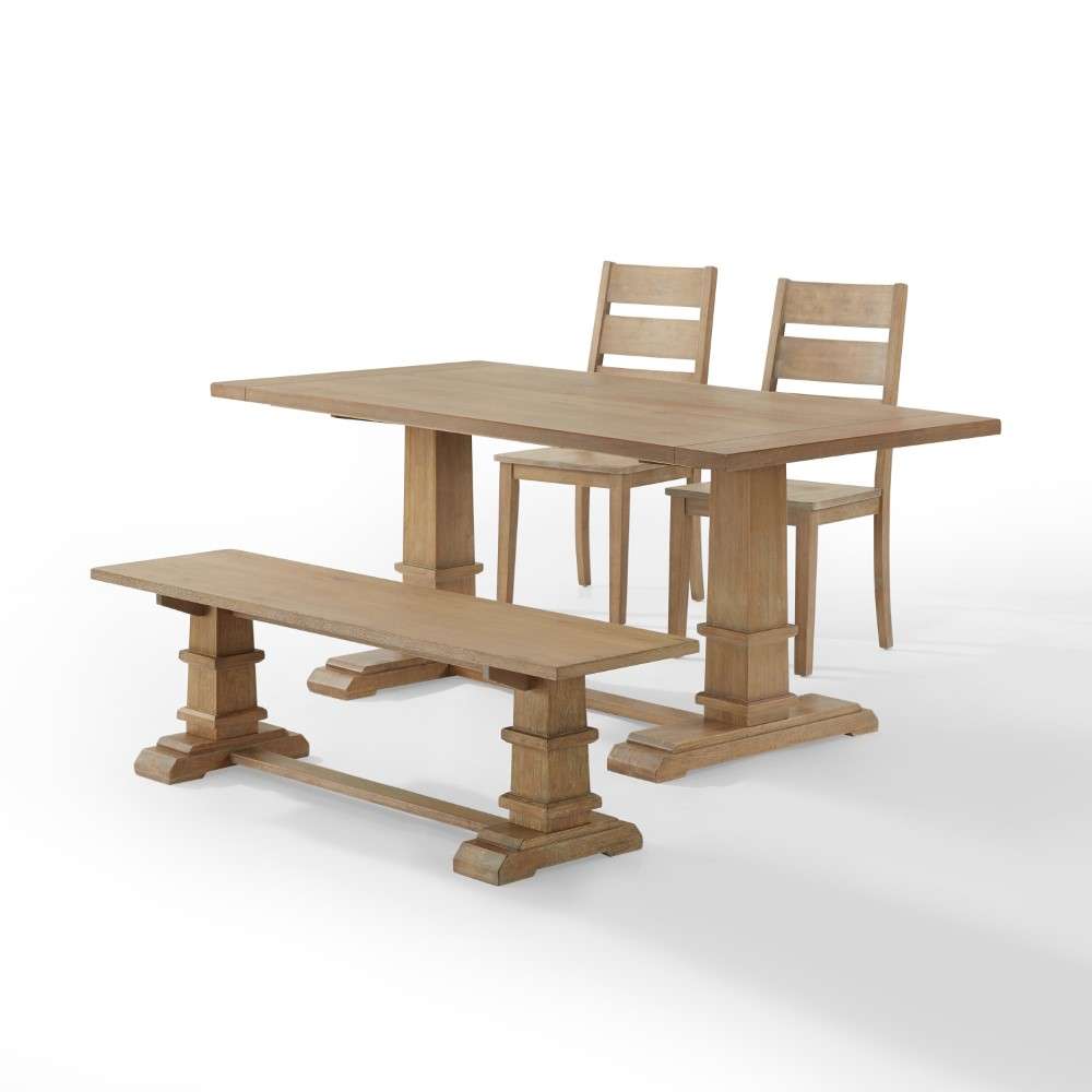 Crosley Furniture - Joanna 4Pc Dining Set Rustic Brown - Table, Bench, and 2 Ladder Back Chairs - KF20017RB veiw 7