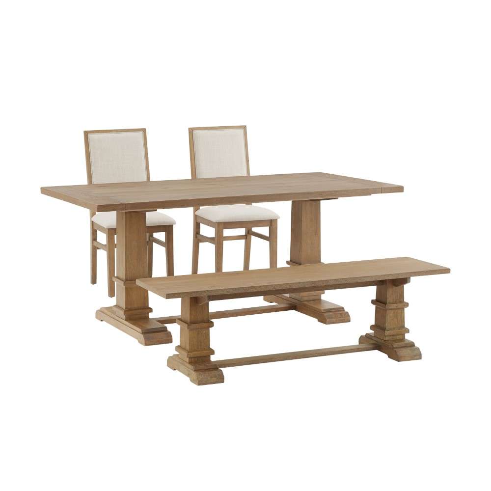 Crosley Furniture - Joanna 4Pc Dining Set Rustic Brown - Table, Bench, and 2 Upholstered Chairs - KF20018RB veiw 3