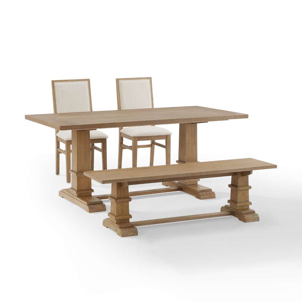 Crosley Furniture - Joanna 4Pc Dining Set Rustic Brown - Table, Bench, and 2 Upholstered Chairs - KF20018RB veiw 6
