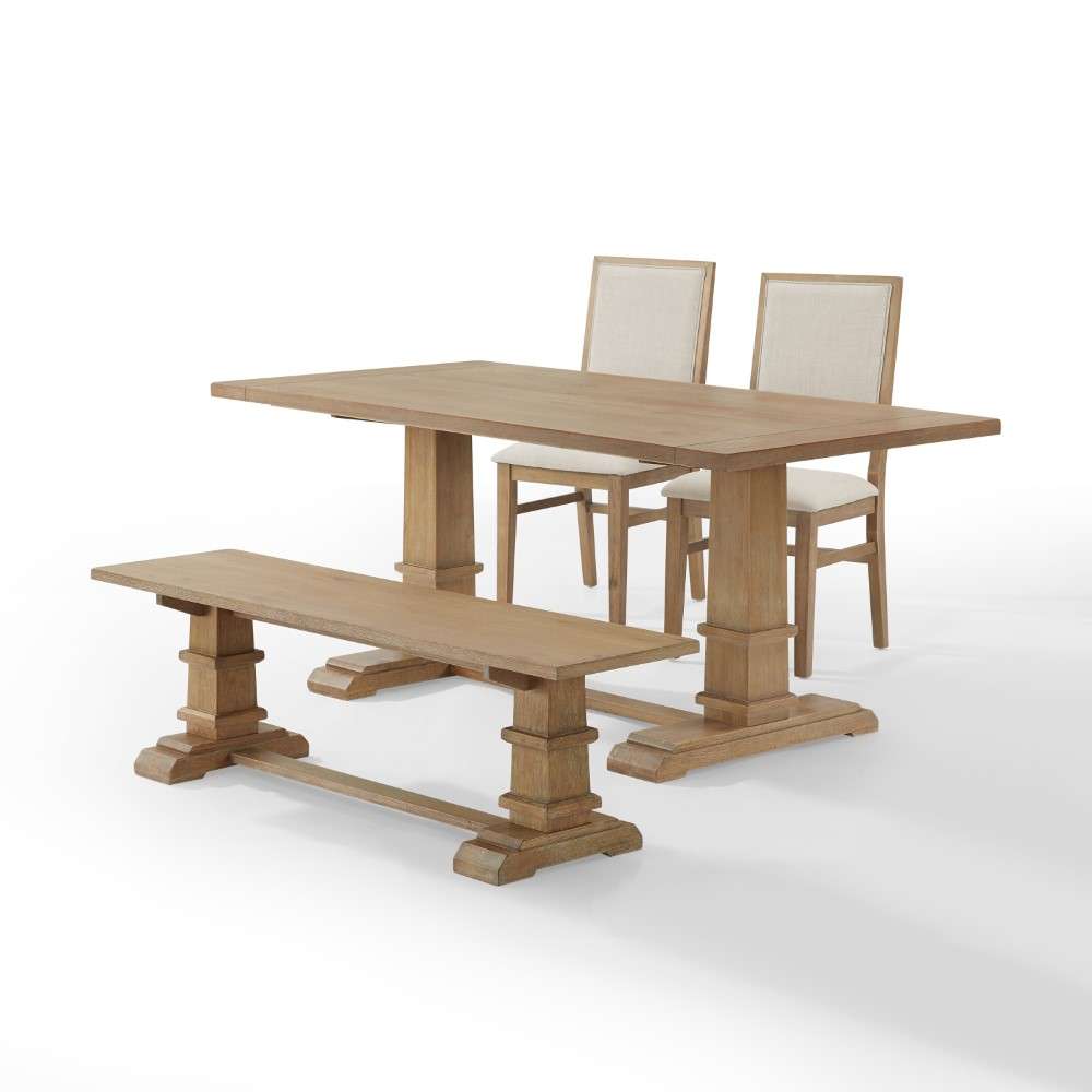 Crosley Furniture - Joanna 4Pc Dining Set Rustic Brown - Table, Bench, and 2 Upholstered Chairs - KF20018RB veiw 8