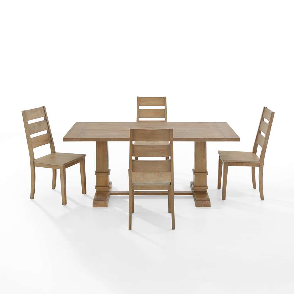 Crosley Furniture - Joanna 5Pc Dining Set Rustic Brown - Table & 4 Ladder Back Chairs - KF13064RB-RB veiw 3