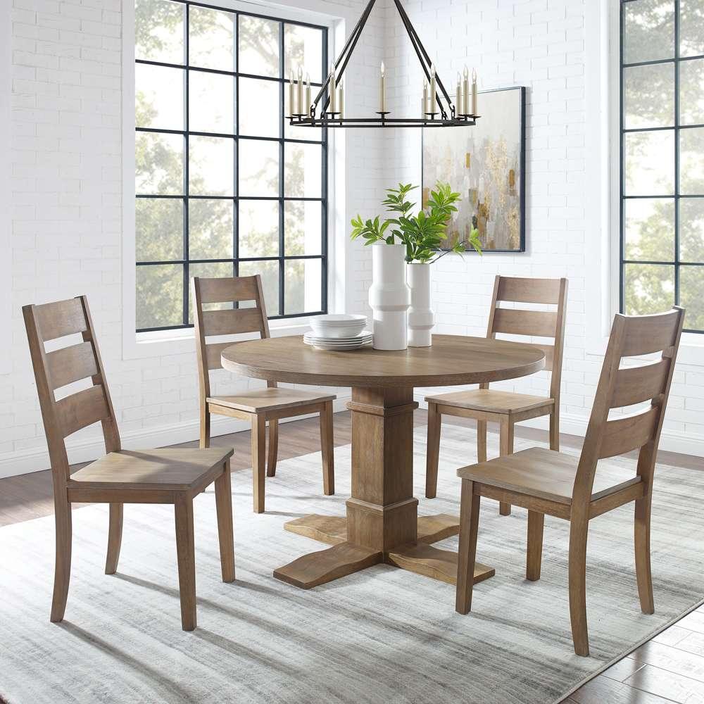 Crosley Furniture - Joanna 5Pc Round Dining Set Rustic Brown - Round Table & 4 Ladder Back Chairs - KF13062RB-RB veiw 1