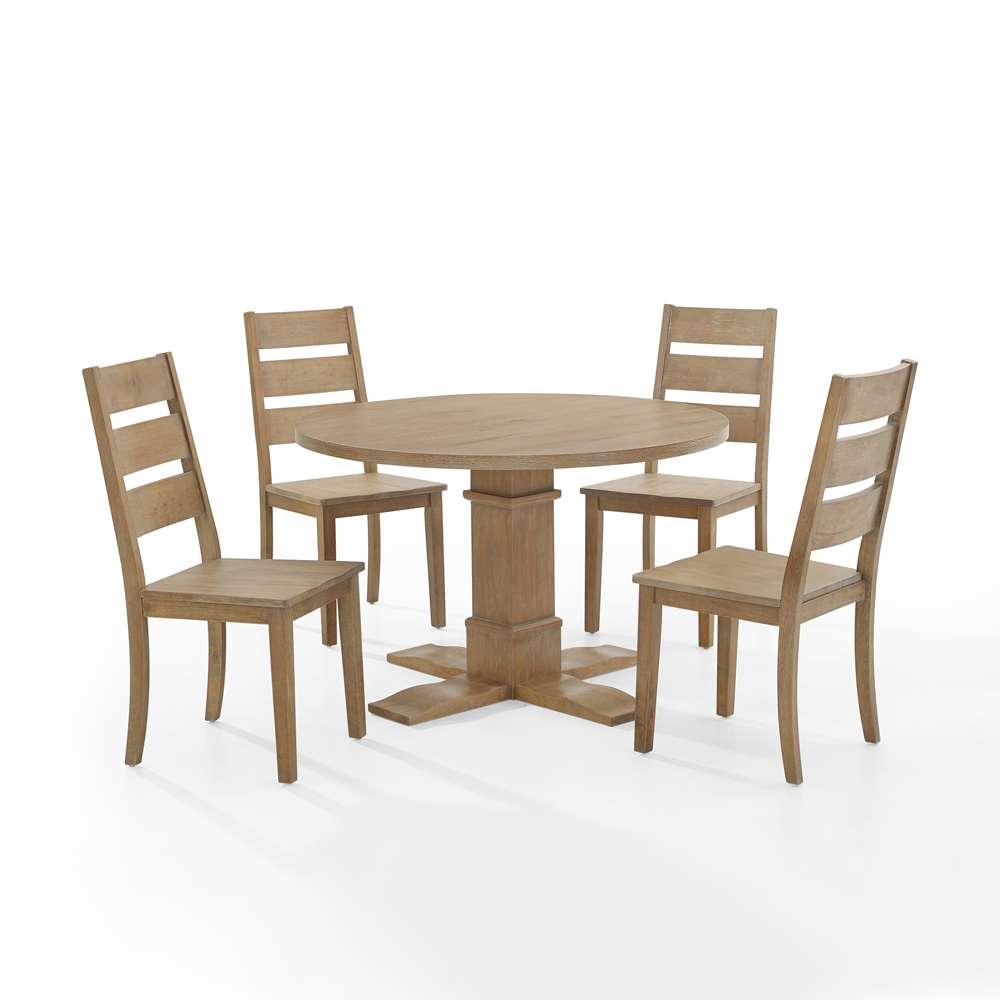 Crosley Furniture - Joanna 5Pc Round Dining Set Rustic Brown - Round Table & 4 Ladder Back Chairs - KF13062RB-RB veiw 3