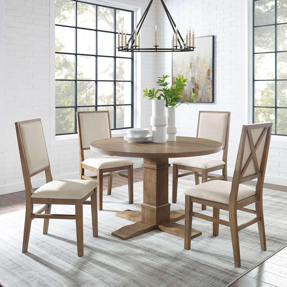 Crosley Furniture - Joanna 5Pc Round Dining Set Rustic Brown /Creme - Round Table & 4 Upholstered Back Chairs - KF13063RB-RB veiw 1