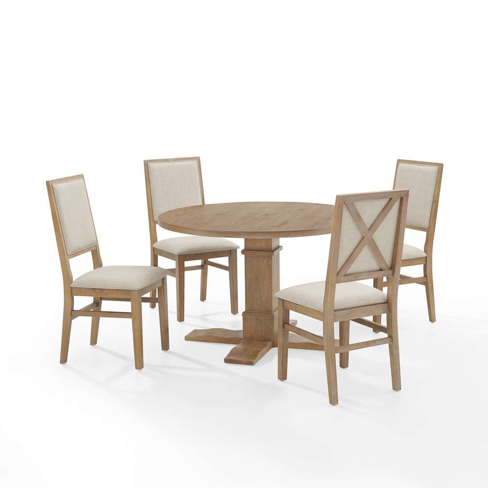 Crosley Furniture - Joanna 5Pc Round Dining Set Rustic Brown /Creme - Round Table & 4 Upholstered Back Chairs - KF13063RB-RB veiw 2