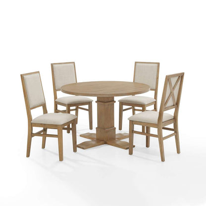 Crosley Furniture - Joanna 5Pc Round Dining Set Rustic Brown /Creme - Round Table & 4 Upholstered Back Chairs - KF13063RB-RB veiw 3