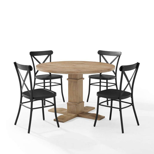 Crosley Furniture - Joanna 5Pc Round Dining Set W/Camille Chairs Matte Black/ Rustic Brown - Table & 4 Chairs - KF20007RB-MB view 2
