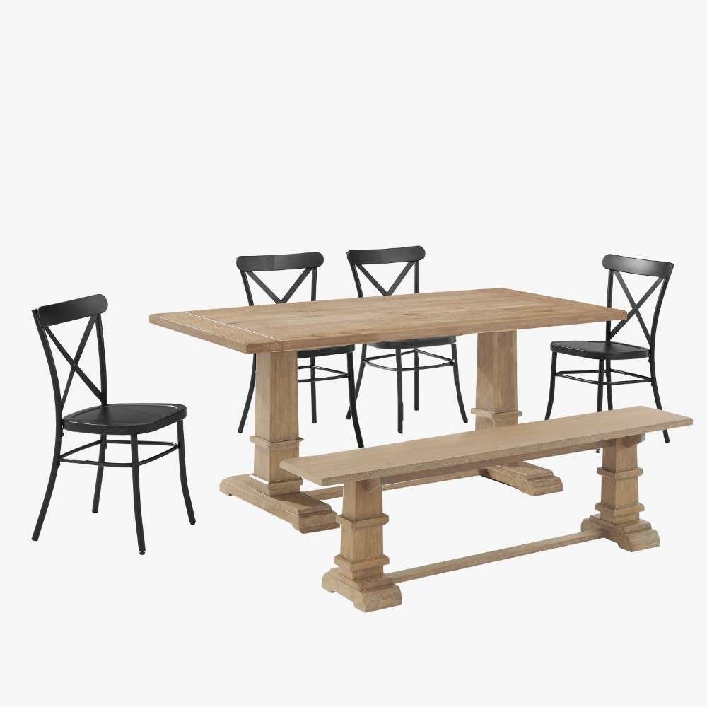 Crosley Furniture - Joanna 6Pc Dining Set W-Camille Chairs Matte Black-Rustic Brown - Table, Bench, and 4 Chairs - KF20023RB-MB veiw 3