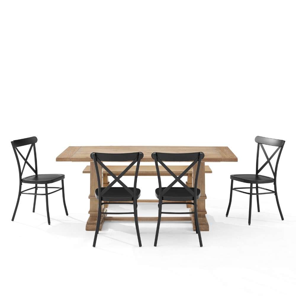 Crosley Furniture - Joanna 6Pc Dining Set W-Camille Chairs Matte Black-Rustic Brown - Table, Bench, and 4 Chairs - KF20023RB-MB veiw 8