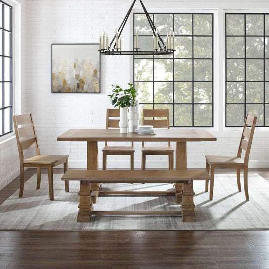 Crosley Furniture - Joanna 6Pc Dining Set Rustic Brown - Table, Bench, and 4 Ladder Back Chairs - KF20020RB view 2