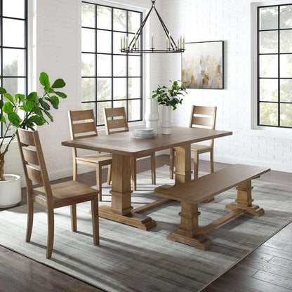 Crosley Furniture - Joanna 6Pc Dining Set Rustic Brown - Table, Bench, and 4 Ladder Back Chairs - KF20020RB veiw 1