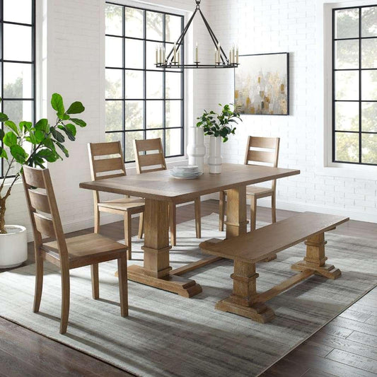 Crosley Furniture - Joanna 6Pc Dining Set Rustic Brown - Table, Bench, and 4 Ladder Back Chairs - KF20020RB veiw 1