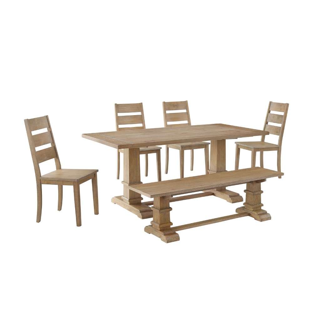 Crosley Furniture - Joanna 6Pc Dining Set Rustic Brown - Table, Bench, and 4 Ladder Back Chairs - KF20020RB veiw 3
