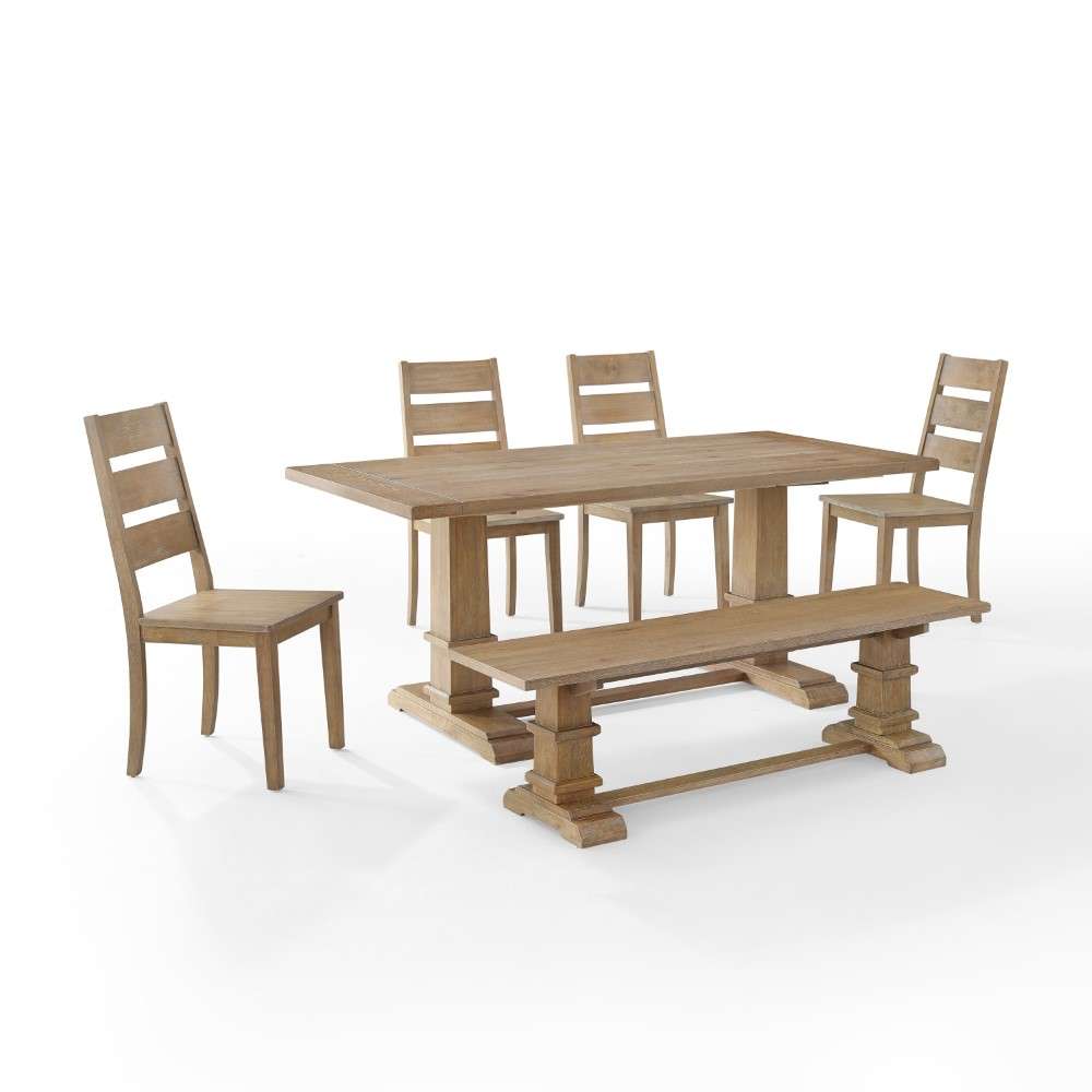 Crosley Furniture - Joanna 6Pc Dining Set Rustic Brown - Table, Bench, and 4 Ladder Back Chairs - KF20020RB veiw 5