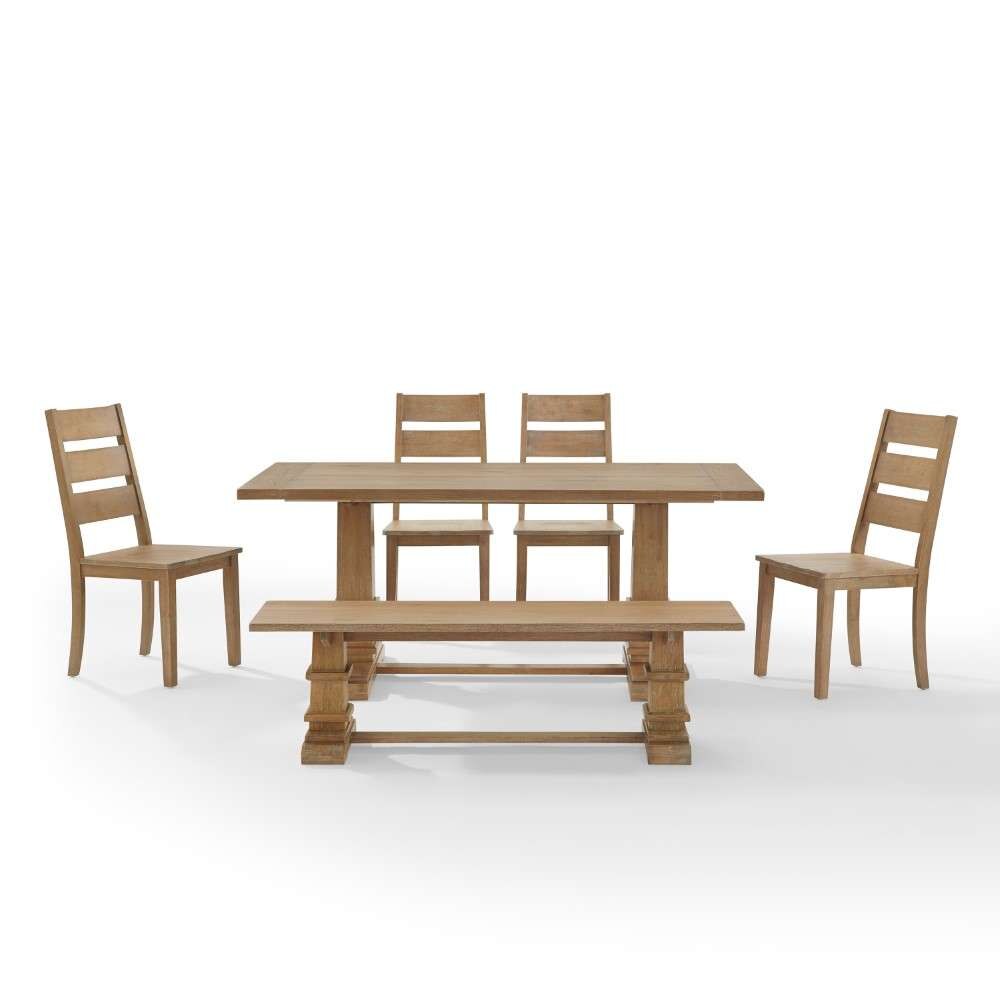 Crosley Furniture - Joanna 6Pc Dining Set Rustic Brown - Table, Bench, and 4 Ladder Back Chairs - KF20020RB veiw 6