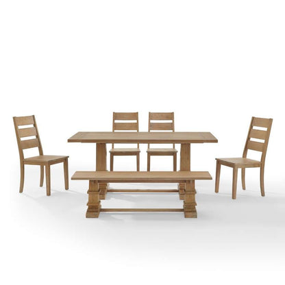 Crosley Furniture - Joanna 6Pc Dining Set Rustic Brown - Table, Bench, and 4 Ladder Back Chairs - KF20020RB veiw 6