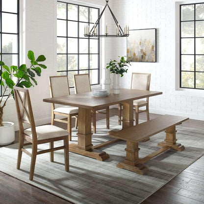 Crosley Furniture - Joanna 6Pc Dining Set Rustic Brown - Table, Bench, and 4 Upholstered Chairs - KF20021RB veiw 1
