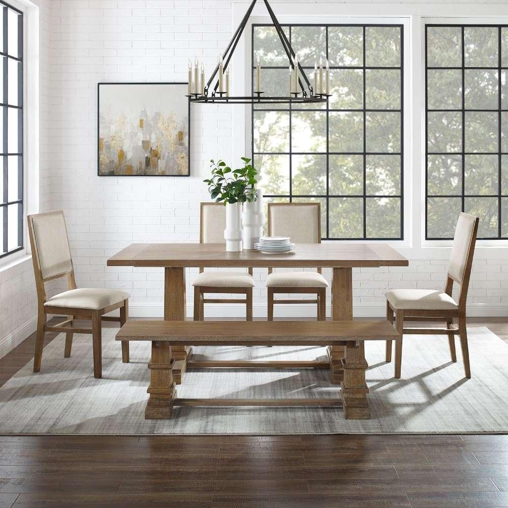 Crosley Furniture - Joanna 6Pc Dining Set Rustic Brown - Table, Bench, and 4 Upholstered Chairs - KF20021RB veiw 2