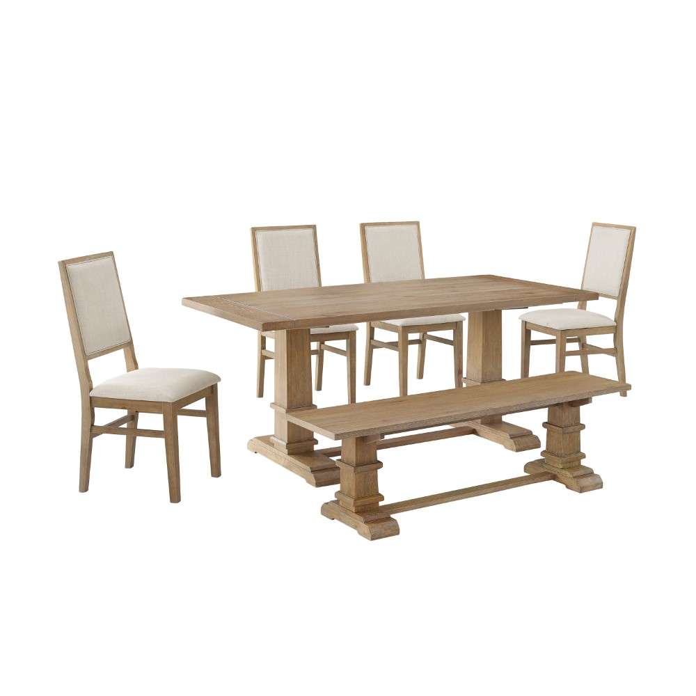 Crosley Furniture - Joanna 6Pc Dining Set Rustic Brown - Table, Bench, and 4 Upholstered Chairs - KF20021RB veiw 3