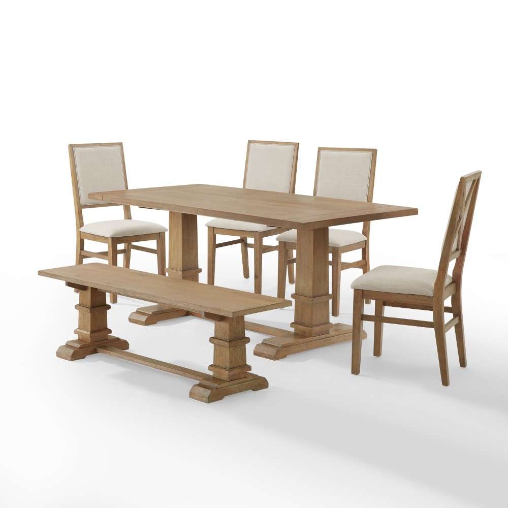 Crosley Furniture - Joanna 6Pc Dining Set Rustic Brown - Table, Bench, and 4 Upholstered Chairs - KF20021RB veiw 8